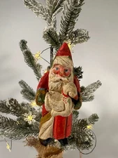 VTG House of Hatten Santa Claus & Paper Mache Santa Christmas Ornaments Folk Art