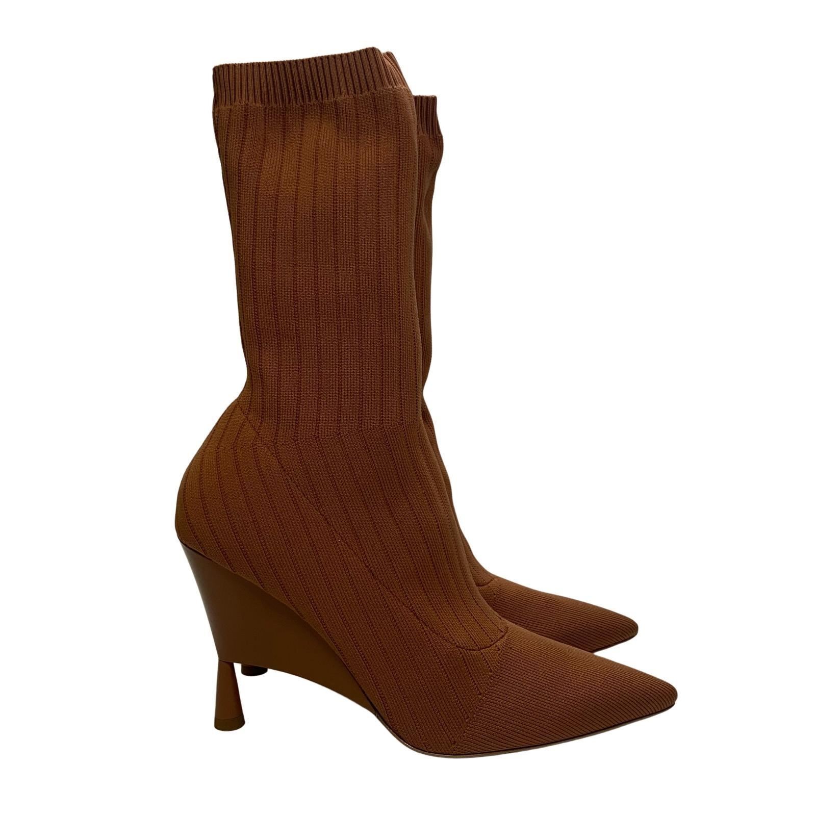 GIA / RHW Rosie Вязаный носок Ботинки на высоком каблуке с острым носком Коричневые EU39 UK6 UVP580 Neu mit Karton