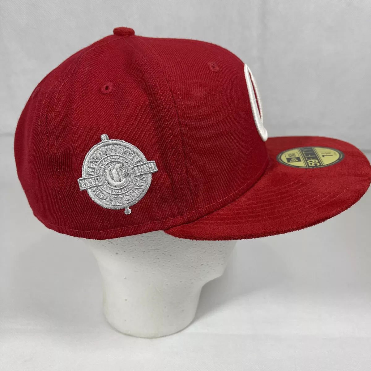 New Era 59Fifty CINCINNATI REDS Red Stockings SUEDE GREY UV FITTED HAT 7 1/4 NWT