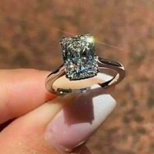 3.75 TCW Radiant Moissanite Hidden Halo Engagement Ring In 14K White Gold Plated