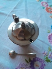 Sterling Silver Mustard Pot With Blue Glass Liner And Spoon 1952
