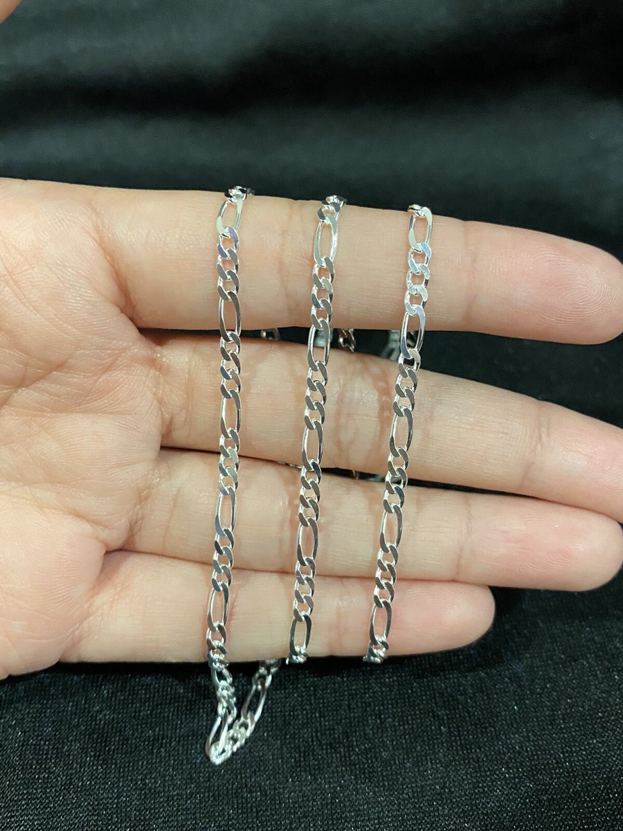 Sterling Silver Mens Womens Figaro Chain Necklace 16 18 20 22 24 26 28  30