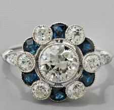 2.34Ct White Blue Sapphire CZ Handcrafted Wedding Ring In 925 Sterling Silver