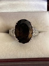 .925 Sterling Silver Smoky Quartz   Detailed Setting Ring Sz 8.75