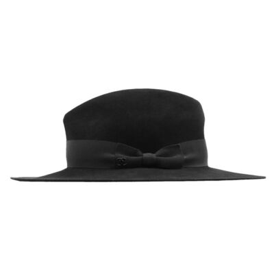 Chanel Rabbit Fur Felt Hat Wide Brim Foldable COCO Mark 