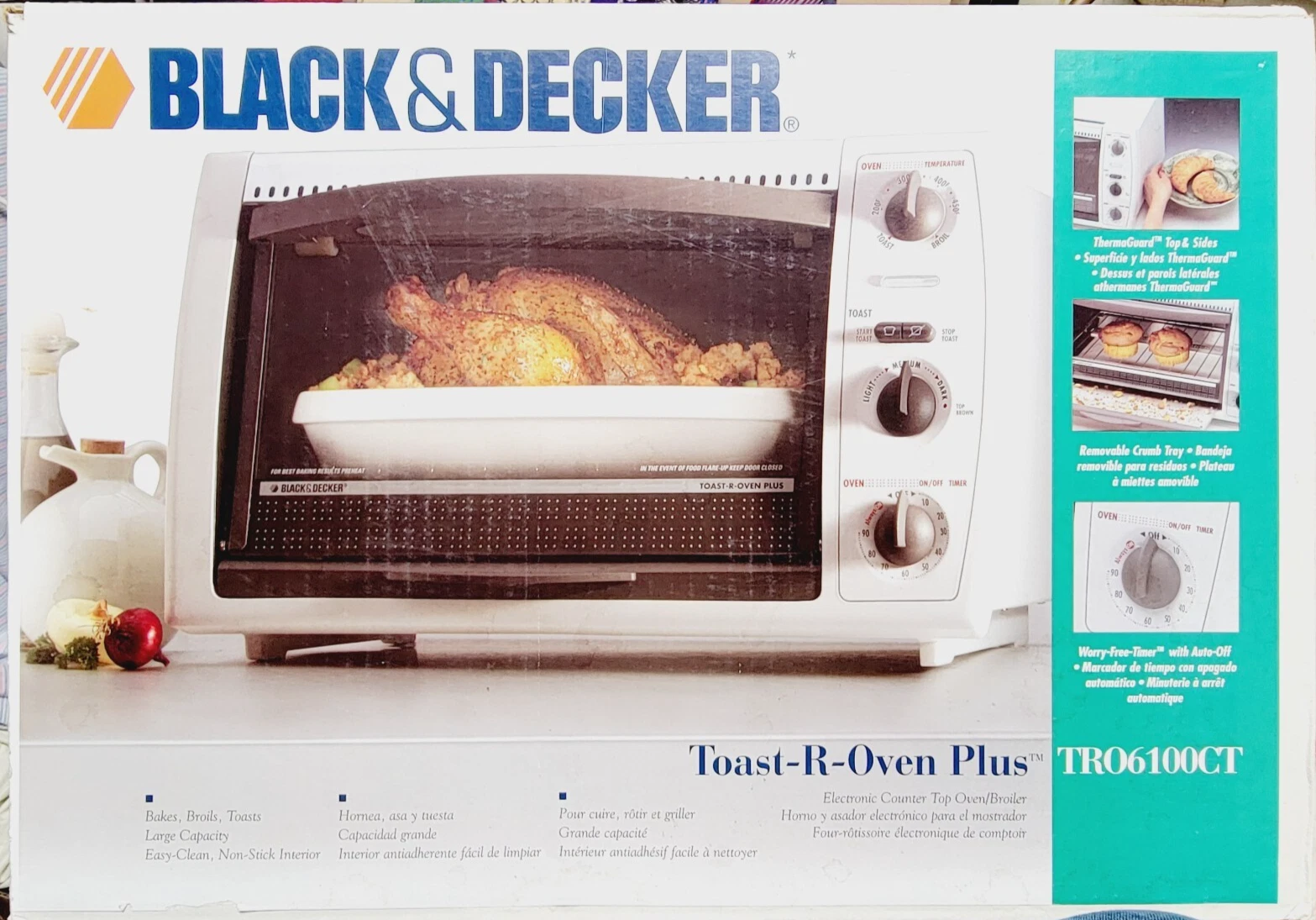 Black & Decker Toast-R-Oven Plus Timer White Counter Top Bake Pan Broil Rack