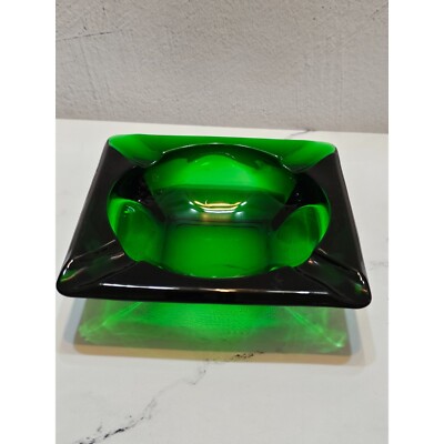 Vintage Fire King Hocking Forest Green 6'' Square Deco Mid Century MCM Ashtray