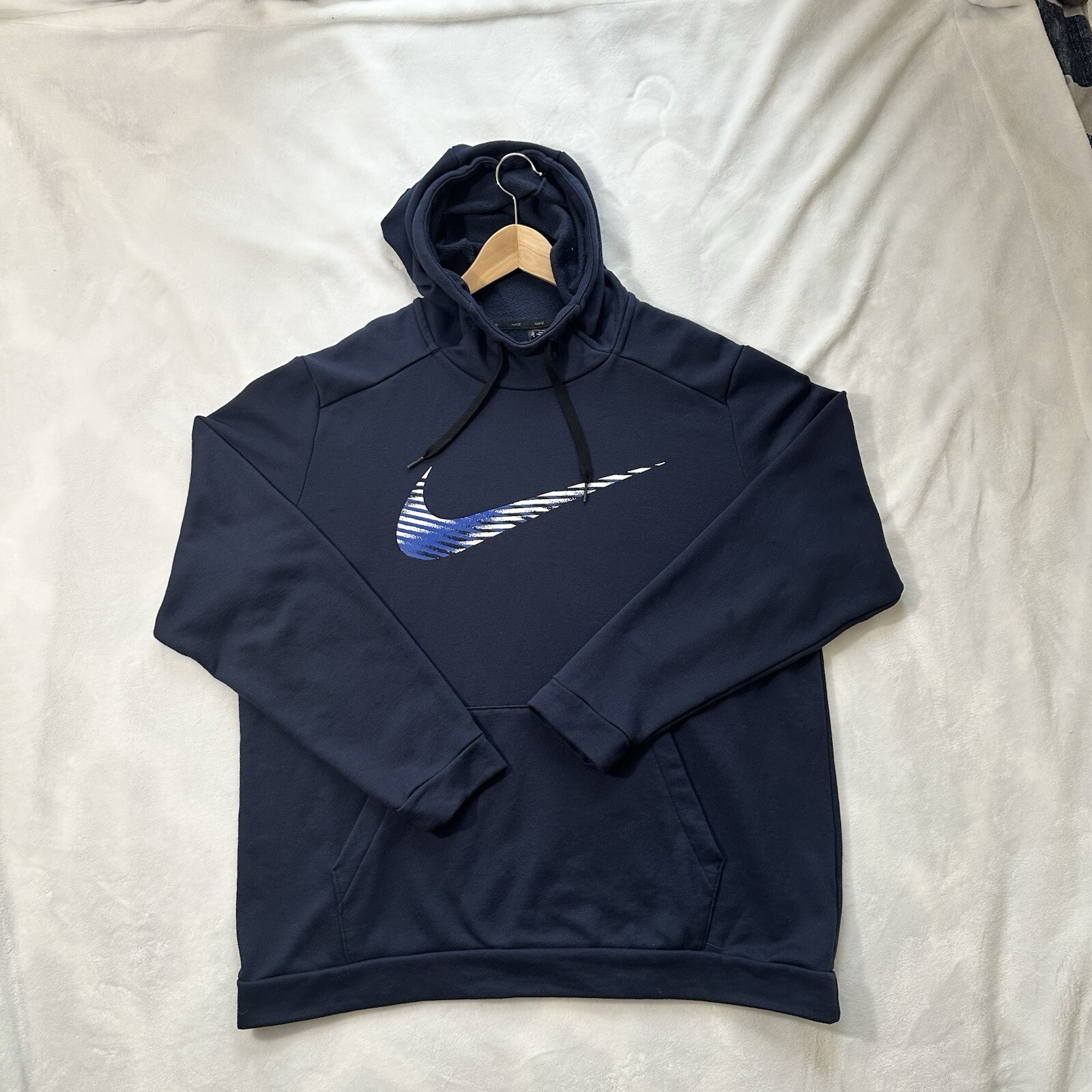 Nike Mens Dri Fit Hoodie Size XL Blue Big Center Swoosh Long Sleeve  Pullover