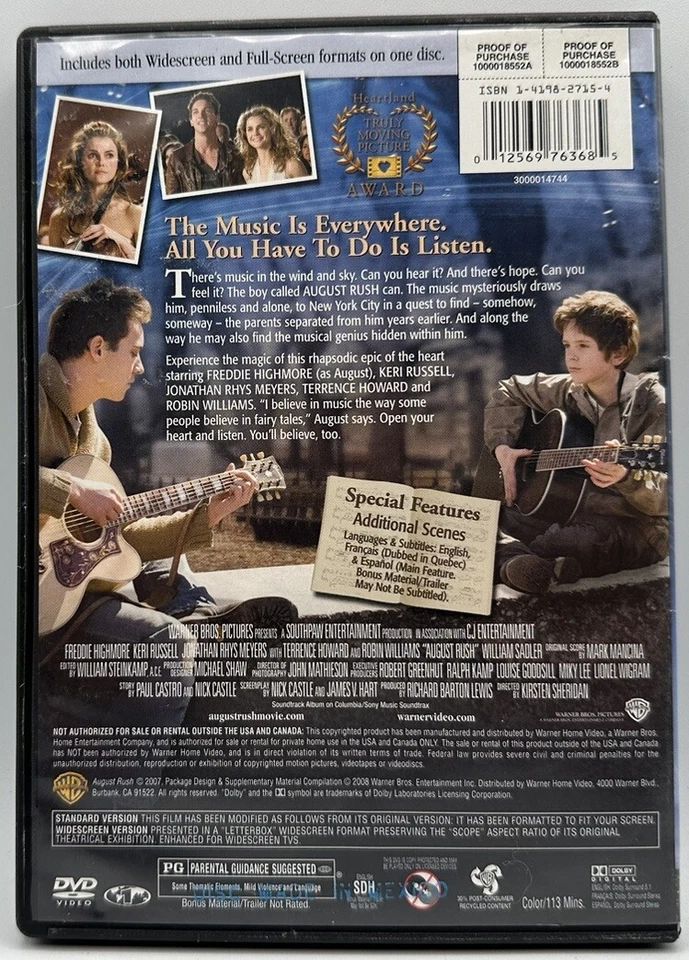 August Rush DVD Freddie Highmore Keri Russell Free Shipping 2008 - Image 2 of 3