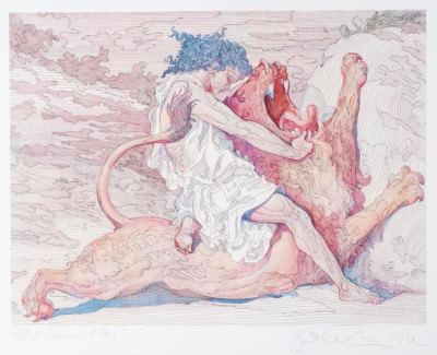 Guillaume Azoulay Hand Signed Lithograph, Samson (& The Lion)