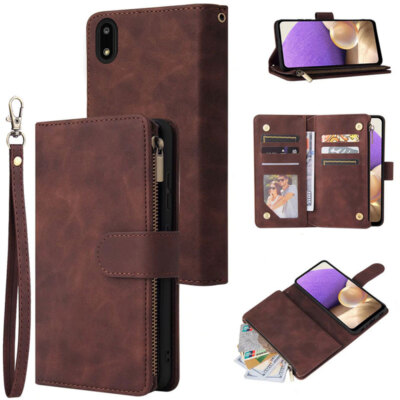 For Orbic Maui RC545L Wallet Case Zipper Pocket Flip Card Wrist Strap ...