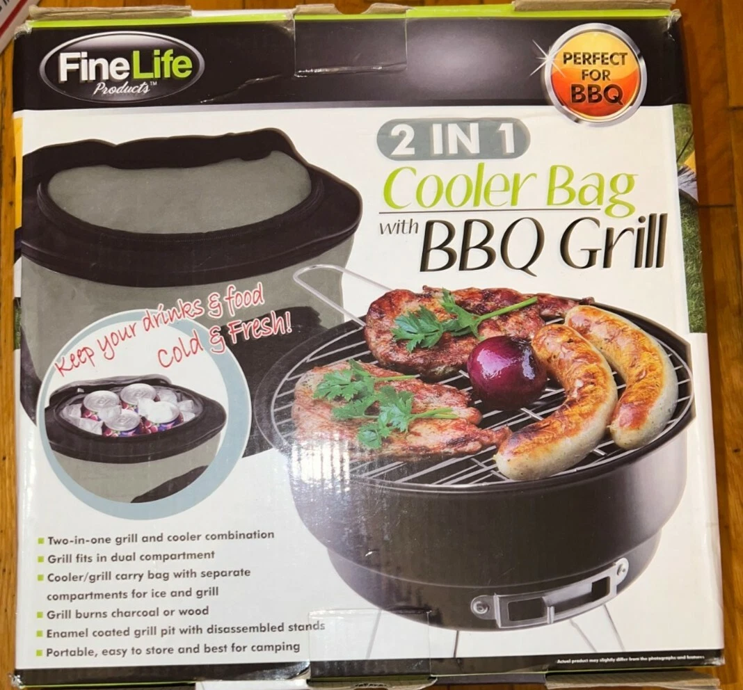 FineLife 2 in 1 Cooler Bag with BBQ Charcoal Grill Combo Set