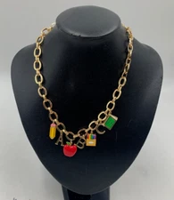 True to Form Teacher Back to School ABC Charm Chain Necklace Multi Gold #J1027
