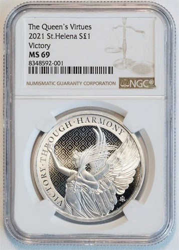 2021 £1 Queen's Virtues St. Helena Victory Silver Coin 1oz Fine (NGC MS69 MS 69)