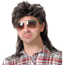 Mullet Wigs for Men Grey 70S 80S Disco Rocker Curly Punk Fancy Retro Party Hallo