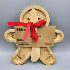 Bamboo 2-Piece Cheese Board & Spreader Set Gingerbread Shape Bread+Butter