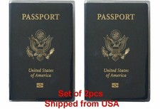 Set of 2 Heavy Duty Clear Vinyl Plastic Passport Cover Holder Travel MADE IN USA