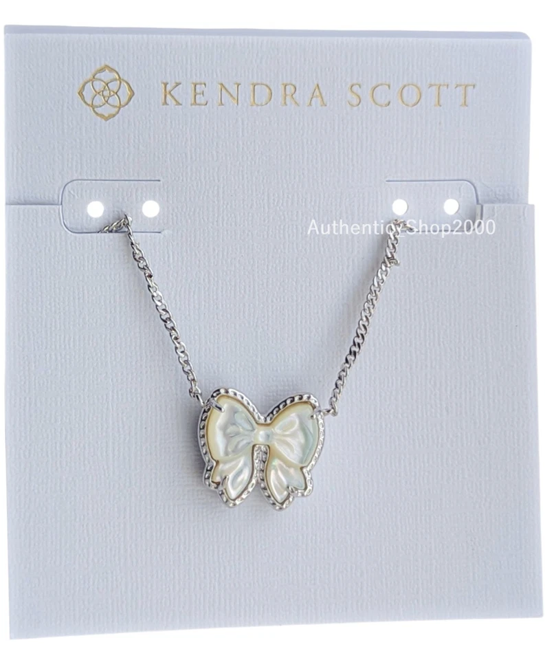 Nuevo Collar Colgante 100% KENDRA SCOTT Plata Marfil Madreperla Haley Bow Foto 2 de 4