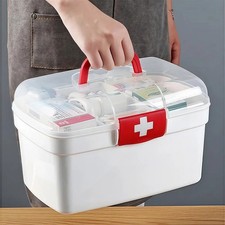 1 pc Portable 2-Tier Weekly Pill Organizer Medicine Storage Box with Handle