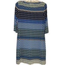 Donna Morgan Blue Geometric Shift Dress Size 6 Stretch Knit Work Church Stretch