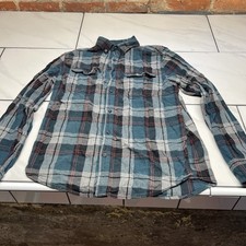 George Men's Blue Black Gray Plaid Flannel Long Sleeve Button-Up Shirt Size M