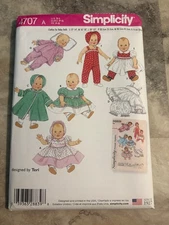 Simplicity 4707 BABY DOLL CLOTHES S-L DRESS COAT HAT TOP OVERALLS PAJAMAS