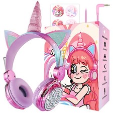 Kids Unicorns Headphones with Mic for School/Travel,95dB Volume Limited,Share...