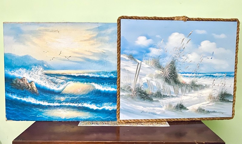 Vintage Original Oil Paintings of Beach - Lot of 2