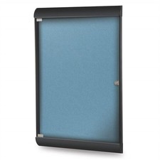 Pemberly Row Vinyl 42" x 28" 1 Door Bulletin Board with Black Frame in Blue