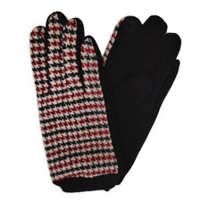 Burgundy Houndstooth Touchscreen Gloves With Black Contrast For Women Soft Lined