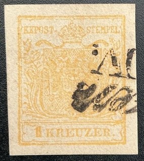 1850 ANK 1 MP I b 1 Kreuzer goldgelb Signatur Dr. Ferchenbauer KW 300
