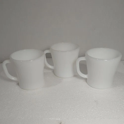 Set of 3- D ring Vintage Federal White Milk Glass Coffee Mug Cup Heat Proof USA