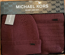 MICHAEL KORS cable multi knit Set LOGO scarf 10  x 60   Hat NWT 98 box