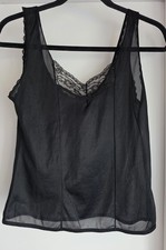 VTG Frederick's Women's Black Tank Top Size M Sleeveless Lace USA Made Cami