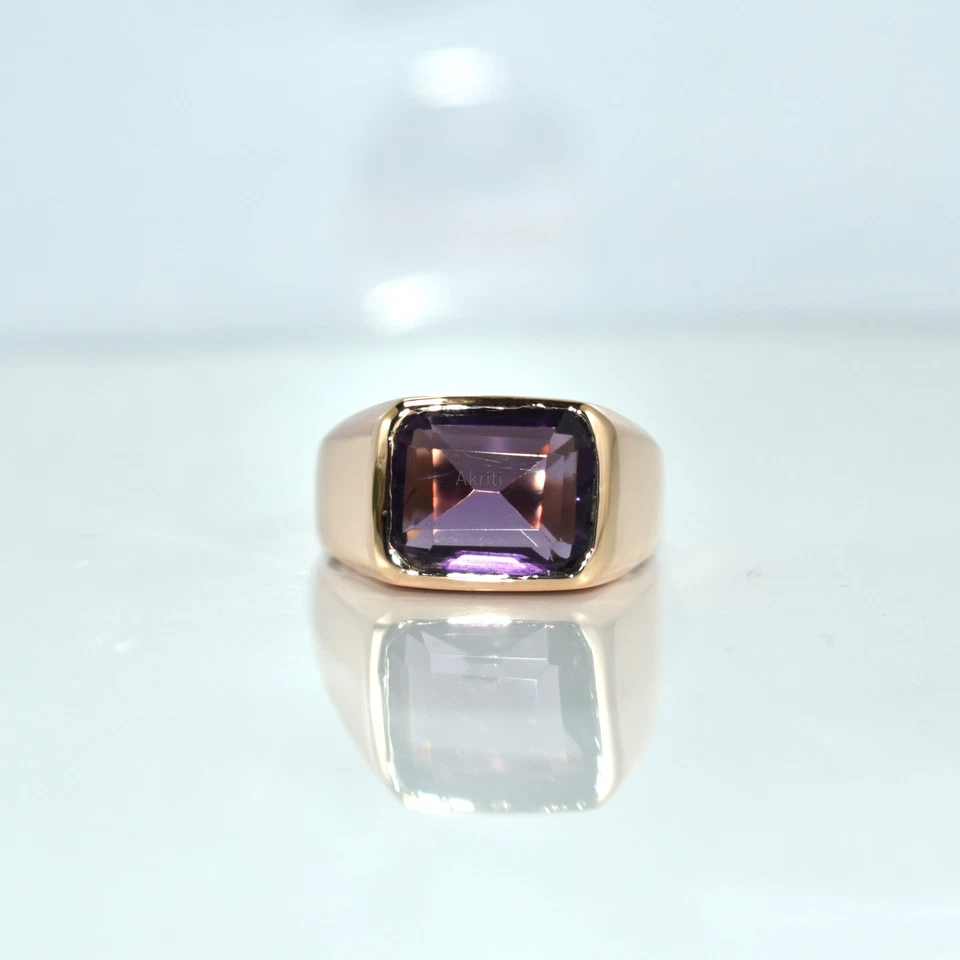 Anillo de hombre amatista profunda cobre sello hecho a mano habilidad tradicional artista Foto 2 de 4