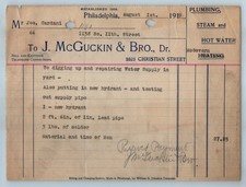 Cardani BILLHEAD J. McGuckin & Bro Plumbers Hydrant Replacement Aug 1st, 1919