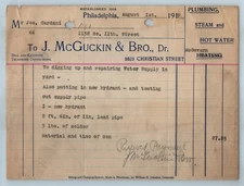 Cardani BILLHEAD J. McGuckin & Bro Plumbers Hydrant Replacement Aug 1st, 1919