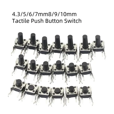 MARKENLOS Mini Taster Button Tactile Switch für DIY 90° 4-polig 6x6mm 4.3-10mm