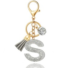 Silver Initial Letter Keychain,Keychain Cute Resin,Initial Keychain to Backpa...