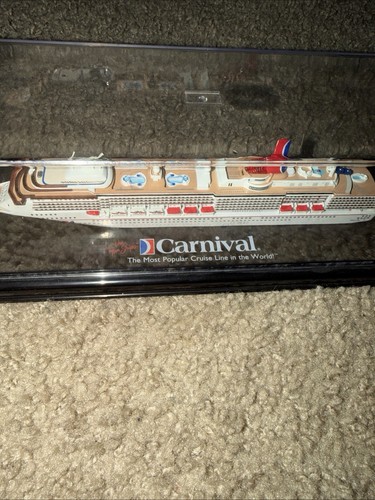 Carnival Cruise Ship Diecast Model w/ Display Case - White Red Blue Tan
