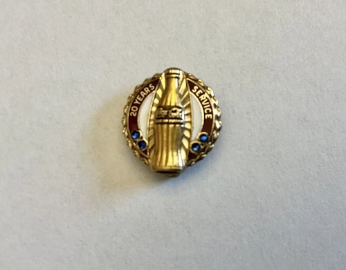 Vintage Coca-Cola Gold & Enamel 20-Year Service Pin, Rare!