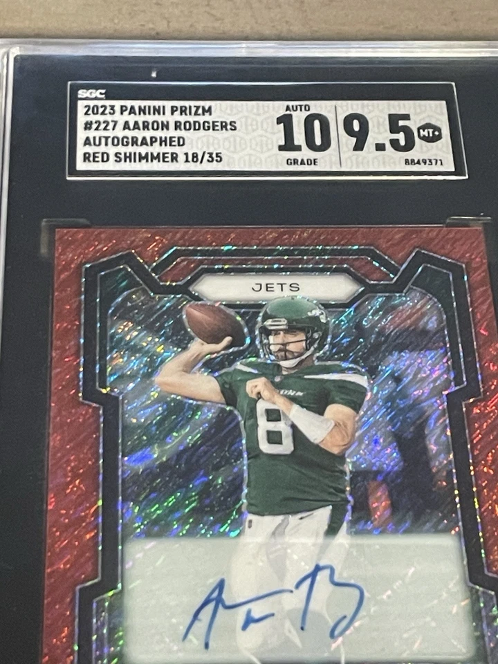 2023 Panini Prizm Aaron Rodgers #227 Red Shimmer Auto 18/35 SGC 9.5 MT+ Auto 10 - Image 2 of 3