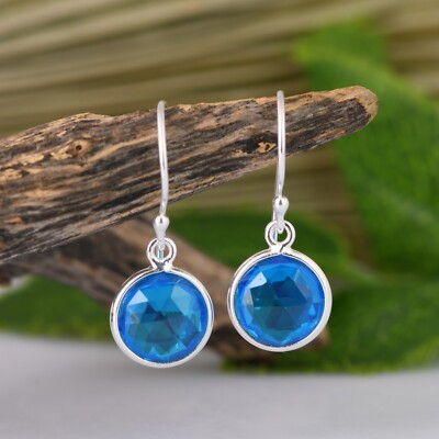 925 Sterling Silver Lab Created Swiss Blue Topaz Dangle Earring For Jewelry Gift