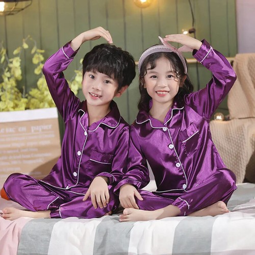 New Season Children's Satin Silk Pajamas Sets Kids Pyjamas Girls SSleepwear - Picture 13 of 37