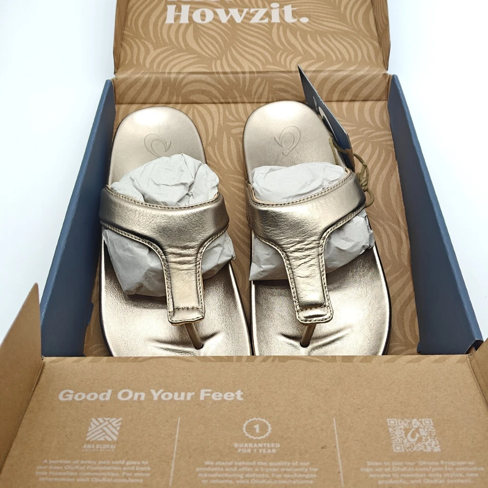 Sandalias doradas OluKai para mujer de cuero Kipe'a Lipi 20502-FAFA talla 5-11 Foto 3 de 4