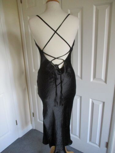 Asos Design -Black, Satin, Lace Tie, Open Back Long Dress - UK12/EU40