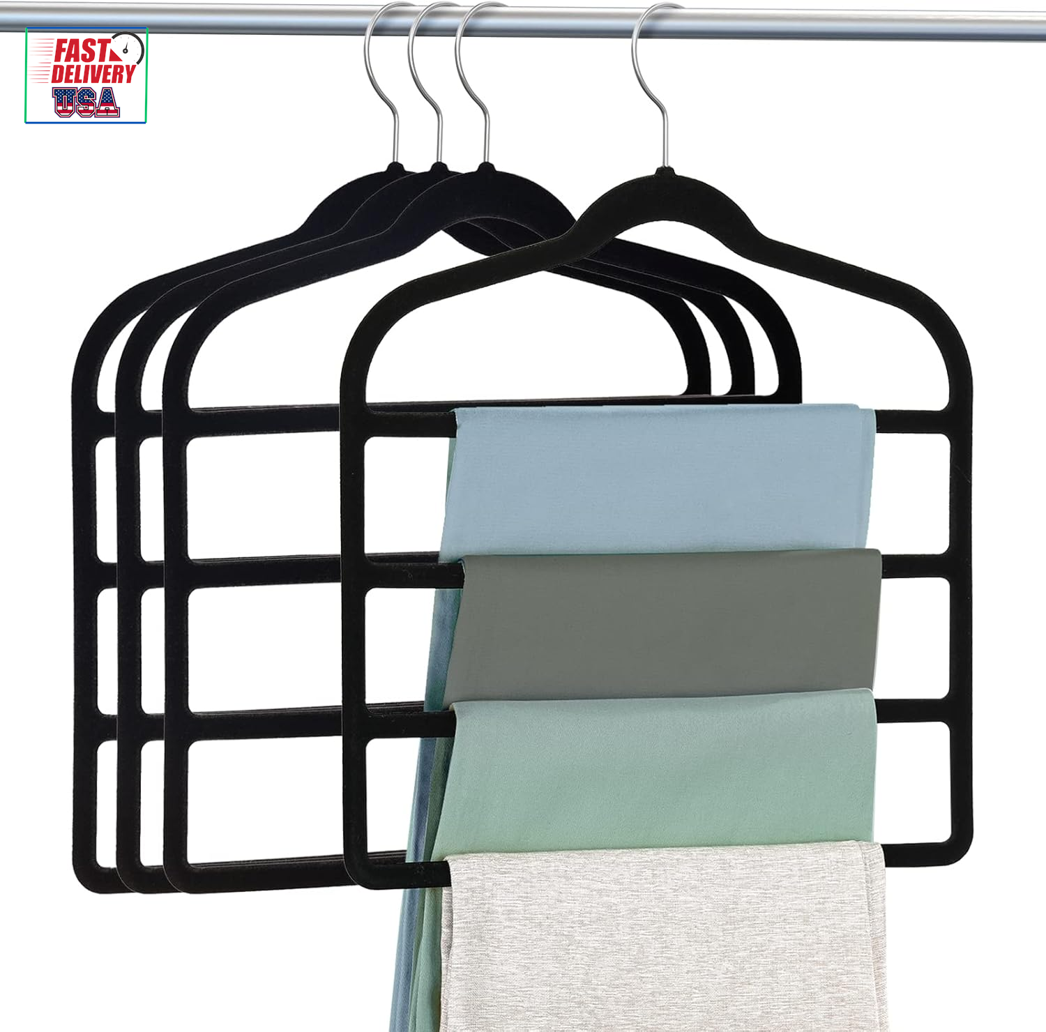 Space Saving Non-Slip 4 Pack Black Velvet Clothes Hangers  