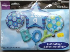 Anagram Large Helium Star 3D Multi Foil Balloon 53" Blue New Baby It's a Boy