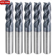5Pcs 4-Flute 3/8" x 1" x 2-1/2" Solid Carbide End Mills AlTiN Coated CNC Bit