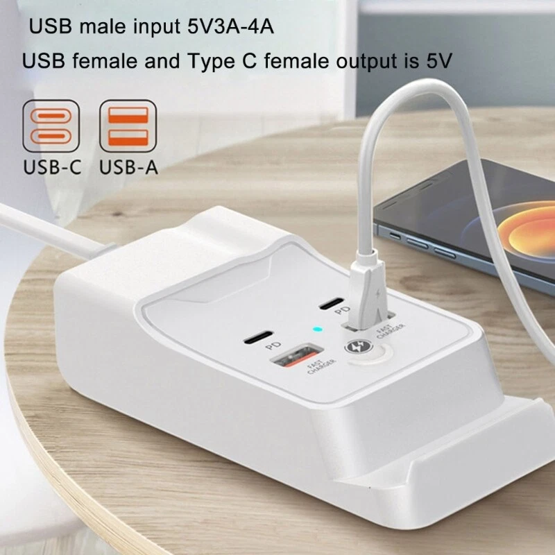 4-Port USB Hub for Charging Multiple Devices with Power Adapter